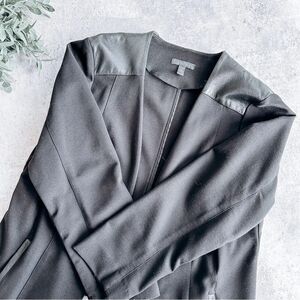 Eileen Fisher Black Leather Panel Trim Viscose Stretch Ponte Jacket Large